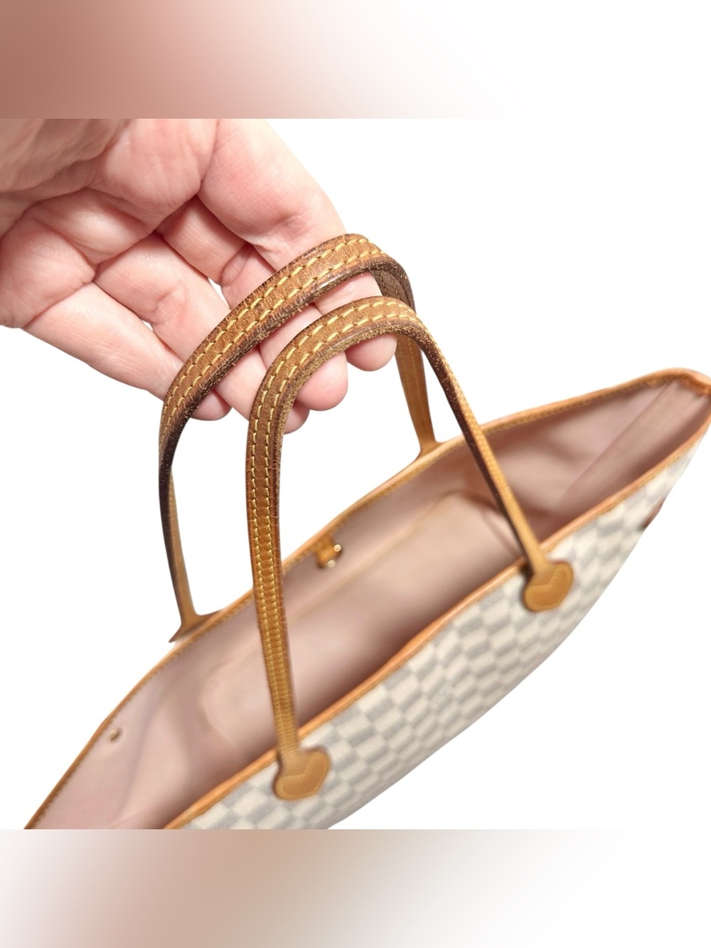 Louis Vuitton Damier Azur Pink & Vachetta MM Neverfull Tote Bag - Picture 7 of 16